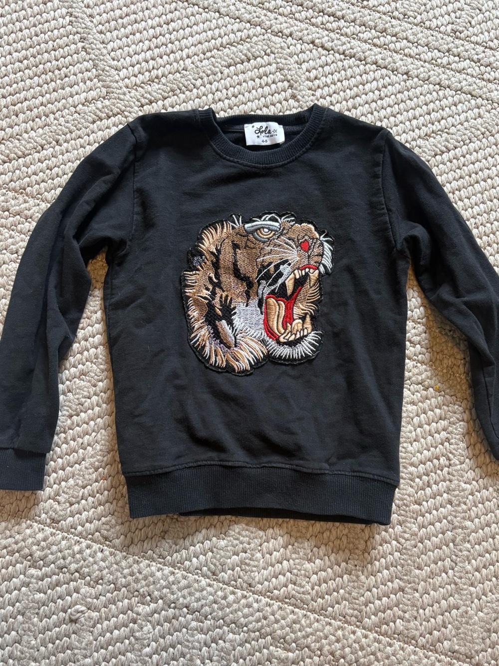 Lola and The Boys Black Tiger Embroidered Sweatshirt 4t